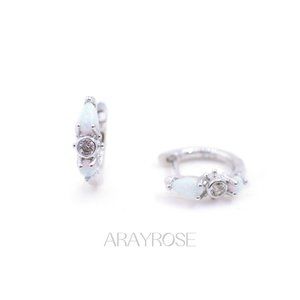 New Opal Huggie Earrings, Opal Sun Hoop Earrings, Opal Earrings,